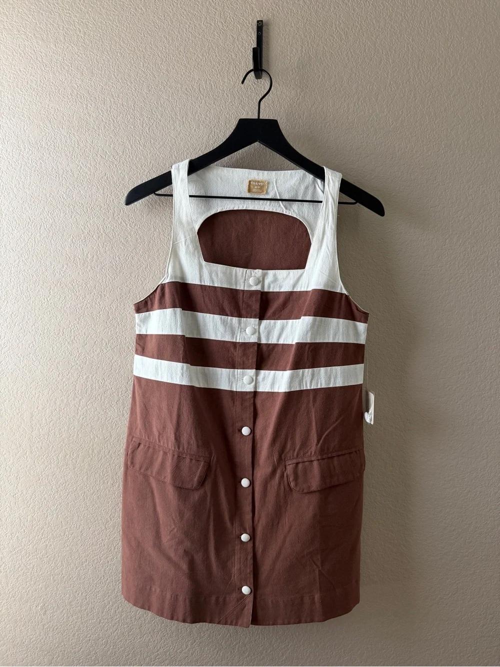 Freepeople  Brown and White Striped Button-Front Mini Dress